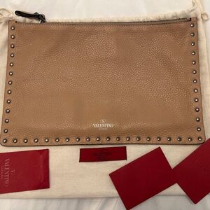 Valentino Taupe Leather Rockstud Clutch